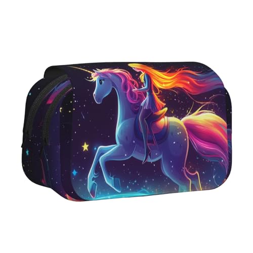 IguaTu Doppelschichtiges Federmäppchen mit französischem Hahn, Oxford-Stoff, Stifteetui mit Reißverschluss und Klappe, große Kapazität, Schreibwarentasche für Schule, Büro, Reisen, Rainbow Bright von IguaTu