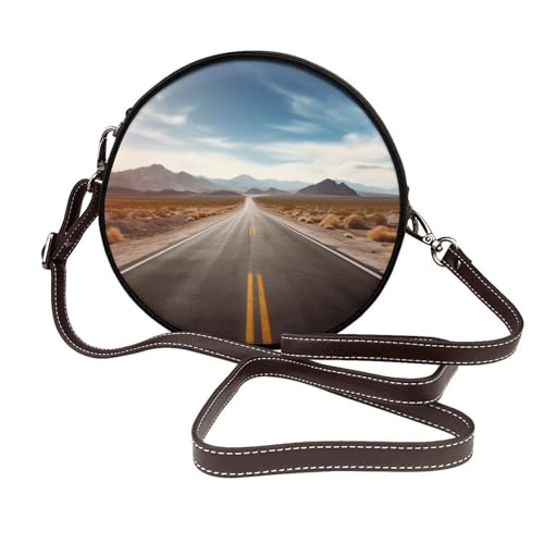 IguaTu Dream Catcher and Moon Round Leather Shoulder Bag for Women with Detachable Strap Stylish Crossbody Circle Purse, Desert Landscape Highway, Einheitsgröße IguaTu Dream Catcher and Moon Round Leather Shoulder Bag for Women with Detachable Strap Stylish Crossbody Circle Purse, Desert Landscape Highway, Einheitsgröße von IguaTu