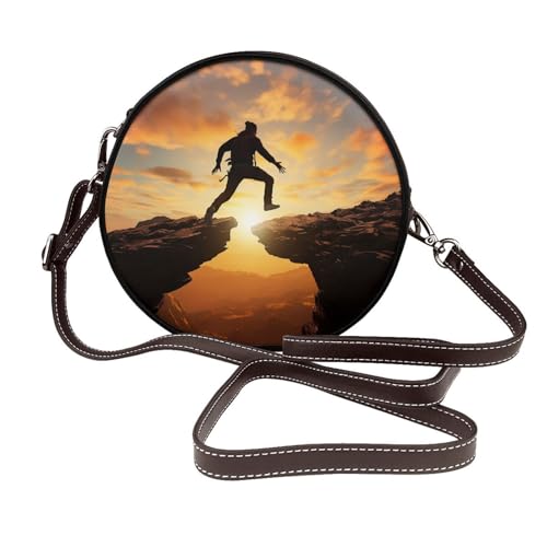 IguaTu Dressurreiter, Pferd, runde Leder-Umhängetasche für Damen, mit abnehmbarem Riemen, stilvolle Crossbody-Geldbörse, Rock Jump, Einheitsgröße IguaTu Dressurreiter, Pferd, runde Leder-Umhängetasche für Damen, mit abnehmbarem Riemen, stilvolle Crossbody-Geldbörse, Rock Jump, Einheitsgröße von IguaTu