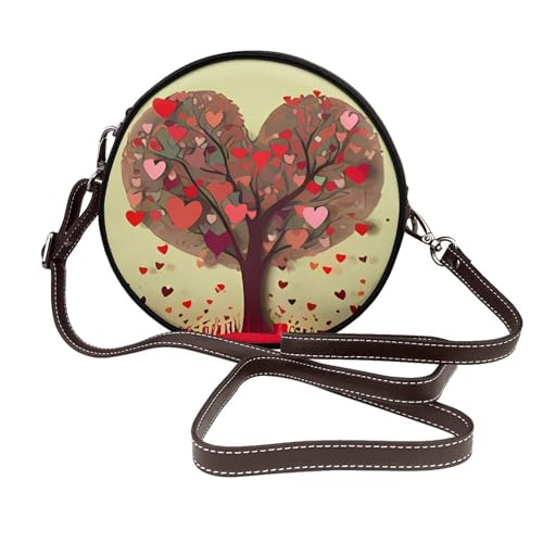 IguaTu Englische Bulldogge, runde Leder-Umhängetasche für Damen, mit abnehmbarem Riemen, stilvolle Crossbody-Tasche, Herzbaum, Einheitsgröße IguaTu Englische Bulldogge, runde Leder-Umhängetasche für Damen, mit abnehmbarem Riemen, stilvolle Crossbody-Tasche, Herzbaum, Einheitsgröße von IguaTu