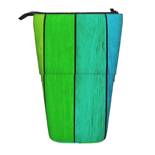 IguaTu Erweiterbares Federmäppchen, Motiv: Strauß Narzissen, Teleskop-Schreibwaren-Organizer, strapazierfähiges Oxford-Gewebe, Mehrzweck-Tasche für Stifte, Make-up, Regenbogenfarbener Holzhintergrund, von IguaTu