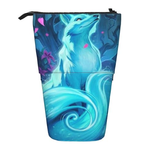 IguaTu Erweiterbares Federmäppchen mit Hortensien-Blume, Teleskop-Schreibwaren-Organizer, strapazierfähiges Oxford-Gewebe, Mehrzweck-Tasche für Stifte, Make-up, Blauer Fuchs, Einheitsgröße, von IguaTu