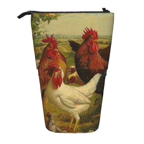 IguaTu Erweiterbares Federmäppchen mit Hortensien-Blume, Teleskop-Schreibwaren-Organizer, strapazierfähiges Oxford-Gewebe, Mehrzweck-Tasche für Stifte, Make-up, Hühner und Bauernhof, Einheitsgröße, von IguaTu