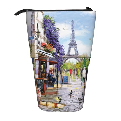 IguaTu Erweiterbares Federmäppchen mit Mops-Motiv, Teleskop-Schreibwaren-Organizer, strapazierfähiges Oxford-Gewebe, Mehrzweck-Tasche für Stifte, Make-up, Paris Straßenszene Eiffelturm, Einheitsgröße, von IguaTu
