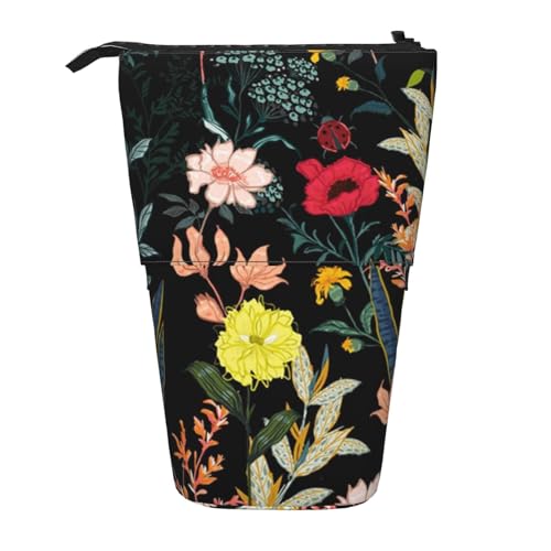 IguaTu Erweiterbares Federmäppchen mit Schneeleopard, Teleskop-Schreibwaren-Organizer, strapazierfähiges Oxford-Gewebe, Mehrzweck-Tasche für Stifte, Make-up, Buntes Boho-Blumenmuster, Einheitsgröße, von IguaTu