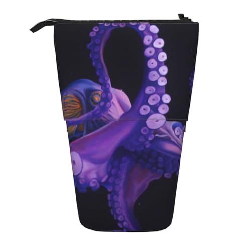 IguaTu Erweiterbares Federmäppchen mit Schneeleopard, Teleskop-Schreibwaren-Organizer, strapazierfähiges Oxford-Gewebe, Mehrzweck-Tasche für Stifte, Make-up, Lila Oktopus, Einheitsgröße, von IguaTu