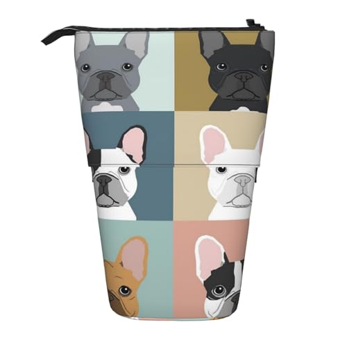 IguaTu Erweiterbares Federmäppchen mit Zebramuster, Teleskop-Schreibwaren-Organizer, strapazierfähiges Oxford-Gewebe, Mehrzweck-Tasche für Stifte, Make-up, Französische Bulldogge, Einheitsgröße, von IguaTu