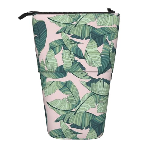 IguaTu Erweiterbares Federmäppchen mit Zebramuster, Teleskop-Schreibwaren-Organizer, strapazierfähiges Oxford-Gewebe, Mehrzweck-Tasche für Stifte, Make-up, Grün Palmenblätter Rosa, Einheitsgröße, von IguaTu