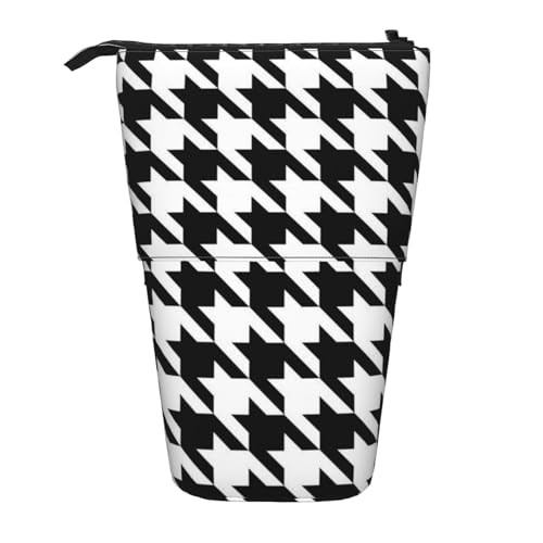 IguaTu Erweiterbares Federmäppchen mit Zebramuster, Teleskop-Schreibwaren-Organizer, strapazierfähiges Oxford-Gewebe, Mehrzweck-Tasche für Stifte, Make-up, Houndstooth Schwarz, Einheitsgröße, von IguaTu