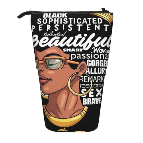 IguaTu Evil Eyes Erweiterbares Federmäppchen, Teleskop-Schreibwaren-Organizer, strapazierfähiges Oxford-Gewebe, Mehrzweck-Tasche für Stifte, Make-up, Melanin Afro Woman, Einheitsgröße, Kosmetikkoffer von IguaTu