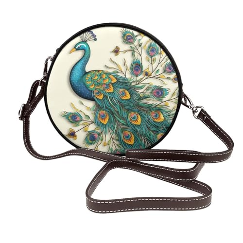 IguaTu Evil Eyes Runde Leder-Umhängetasche für Damen mit abnehmbarem Riemen, stilvolle Crossbody-Kreis-Geldbörse, Pfauenmuster 2, Einheitsgröße IguaTu Evil Eyes Runde Leder-Umhängetasche für Damen mit abnehmbarem Riemen, stilvolle Crossbody-Kreis-Geldbörse, Pfauenmuster 2, Einheitsgröße von IguaTu