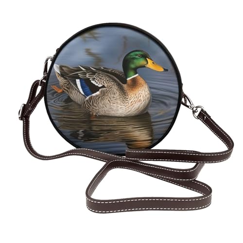 IguaTu Evil Eyes Runde Leder-Umhängetasche für Damen mit abnehmbarem Riemen, stilvolle Crossbody-Kreis-Geldbörse, Stockente Duck22, Einheitsgröße IguaTu Evil Eyes Runde Leder-Umhängetasche für Damen mit abnehmbarem Riemen, stilvolle Crossbody-Kreis-Geldbörse, Stockente Duck22, Einheitsgröße von IguaTu