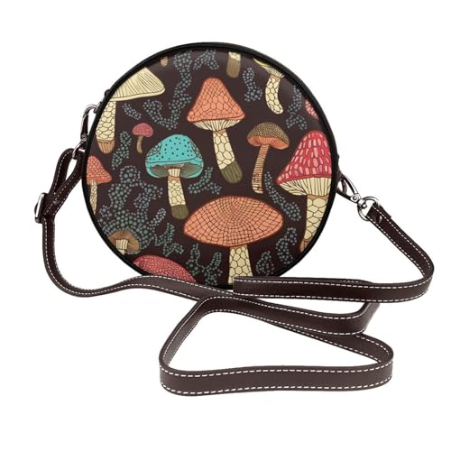 IguaTu Evil Eyes Runde Leder-Umhängetasche für Damen mit abnehmbarem Riemen, stilvolle Crossbody-Kreis-Geldbörse, mushroom, Einheitsgröße IguaTu Evil Eyes Runde Leder-Umhängetasche für Damen mit abnehmbarem Riemen, stilvolle Crossbody-Kreis-Geldbörse, mushroom, Einheitsgröße von IguaTu