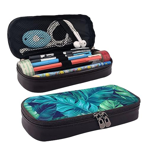 IguaTu Farbiges Blumenmuster Federmäppchen Große Kapazität Bedrucktes Federmäppchen Schreibwaren Organizer für Schule Bürobedarf, Tropische Palmenblätter, Einheitsgröße, Beauty Case von IguaTu