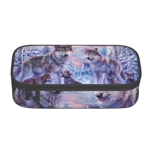 IguaTu Federmäppchen "Follow Your Dreams" Faultier Große Kapazität für Schule, Schreibwaren Organizer Tasche mit Fächern, Reißverschlusstasche, Wölfe Familie, Einheitsgröße, Kosmetikkoffer von IguaTu