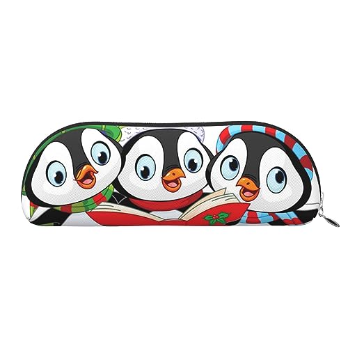 IguaTu Federmäppchen aus Leder, Motiv: Weihnachts-Pinguin, Kosmetiktasche mit glattem Reißverschluss, Münztasche, Bürobedarf, Organizer, silber, Einheitsgröße, Schulranzen von IguaTu