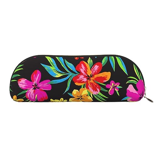 IguaTu Federmäppchen aus Leder mit Hawaii-Blumenmotiv - Kosmetiktasche mit glattem Reißverschluss - Münztasche - Bürobedarf Organizer, gold, Einheitsgröße, Schulranzen von IguaTu