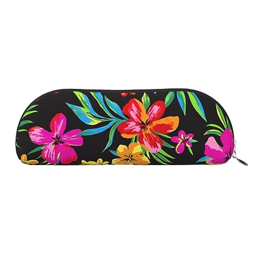 IguaTu Federmäppchen aus Leder mit Hawaii-Blumenmotiv - Kosmetiktasche mit glattem Reißverschluss - Münztasche - Bürobedarf Organizer, silber, Einheitsgröße, Schulranzen von IguaTu