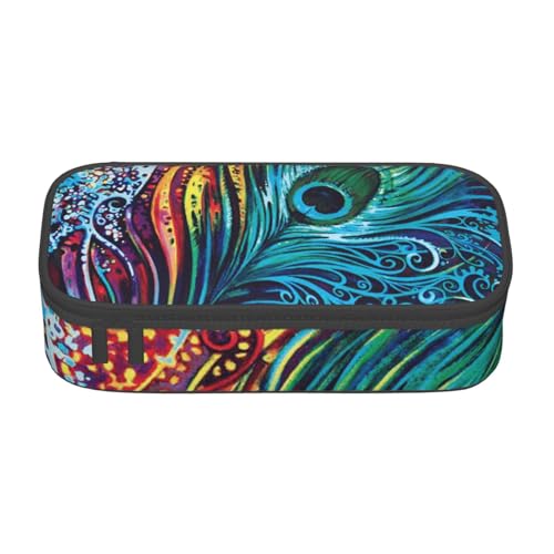 IguaTu Federmäppchen für Golfplatz, große Kapazität, für Schule, Schreibwaren-Organizer-Tasche mit Fächern, Reißverschlusstasche, Farbiger Pfau, Einheitsgröße, Kosmetikkoffer von IguaTu