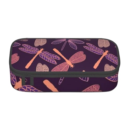 IguaTu Federmäppchen für Golfplatz, große Kapazität, für Schule, Schreibwaren-Organizer-Tasche mit Fächern, Reißverschlusstasche, Lila Libelle, Einheitsgröße, Kosmetikkoffer von IguaTu