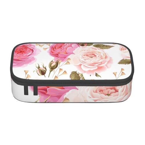 IguaTu Federmäppchen mit Blumenmotiv, großes Fassungsvermögen, für Schule, Schreibwaren-Organizer-Tasche mit Fächern, Reißverschlusstasche, Blume, Rose, Rosa, Einheitsgröße, Kosmetikkoffer von IguaTu