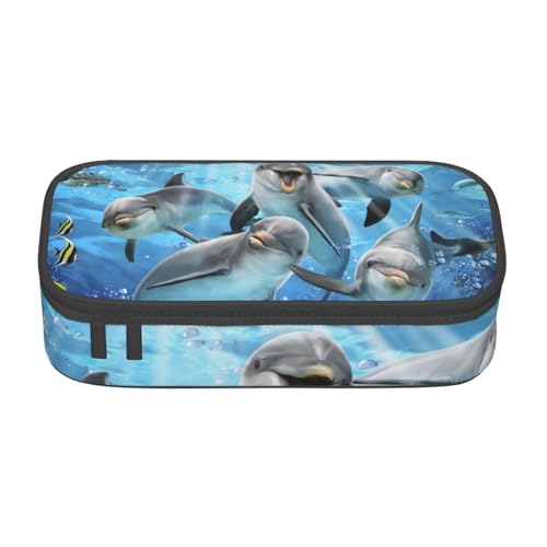 IguaTu Federmäppchen mit Blumenmotiv, großes Fassungsvermögen, für Schule, Schreibwaren-Organizer-Tasche mit Fächern, Reißverschlusstasche, Delfin im Korallenriff, Einheitsgröße, Kosmetikkoffer von IguaTu