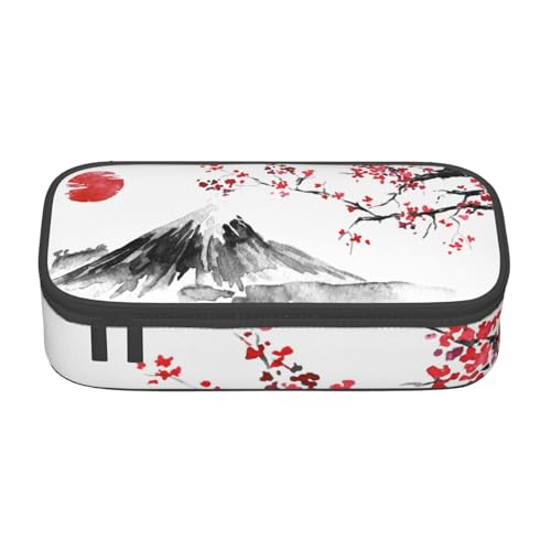 IguaTu Federmäppchen mit Blumenmotiv, großes Fassungsvermögen, für Schule, Schreibwaren-Organizer-Tasche mit Fächern, Reißverschlusstasche, Japanischer Berg rote Sonne, Einheitsgröße, Kosmetikkoffer von IguaTu