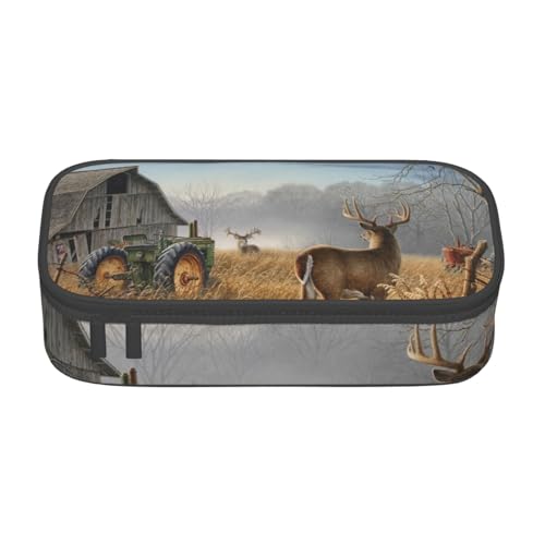 IguaTu Federmäppchen mit Elefant und Giraffe, große Kapazität, für Schule, Schreibwaren-Organizer-Tasche mit Fächern, Reißverschlusstasche, Hirschjagd, Einheitsgröße, Kosmetikkoffer von IguaTu