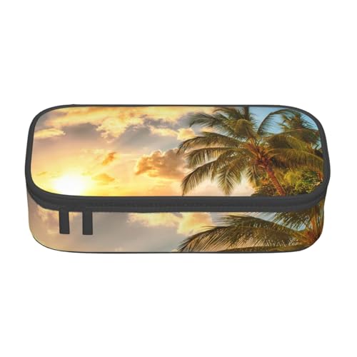 IguaTu Federmäppchen mit Elefant und Giraffe, große Kapazität, für Schule, Schreibwaren-Organizer-Tasche mit Fächern, Reißverschlusstasche, Sonnenuntergang Hawaii Palme, Einheitsgröße, Kosmetikkoffer von IguaTu