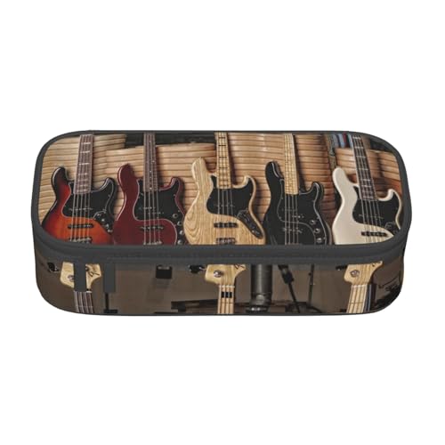 IguaTu Federmäppchen mit Fledermaus-Muster, große Kapazität, für Schule, Schreibwaren-Organizer-Tasche mit Fächern, Reißverschlusstasche, Gitarre, Bass, Musikinstrumente, Einheitsgröße, Kosmetikkoffer von IguaTu