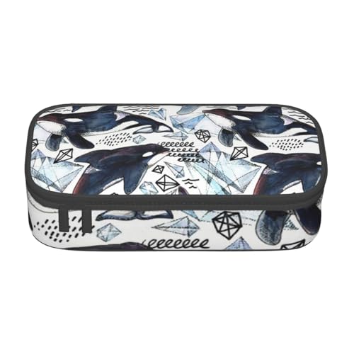 IguaTu Federmäppchen mit Fledermaus-Muster, große Kapazität, für Schule, Schreibwaren-Organizer-Tasche mit Fächern, Reißverschlusstasche, Killerwal, Einheitsgröße, Kosmetikkoffer von IguaTu