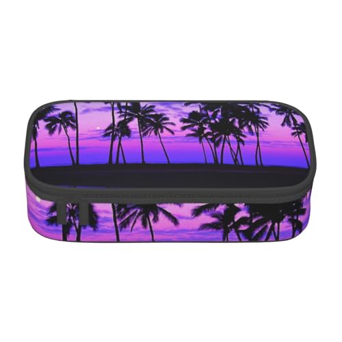 IguaTu Federmäppchen mit Fledermaus-Muster, große Kapazität, für Schule, Schreibwaren-Organizer-Tasche mit Fächern, Reißverschlusstasche, Palme Purple Sunset, Einheitsgröße, Kosmetikkoffer von IguaTu