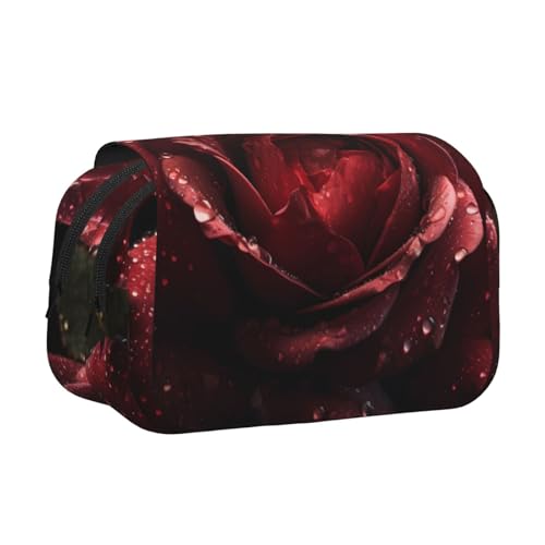 IguaTu Federmäppchen mit Gänseblümchen-Motiv, doppellagig, Oxford-Stoff, mit Reißverschluss und Klappe, große Kapazität, Schreibwarentasche für Schule, Büro, Reisen, Weiß / Blau, rote rose von IguaTu