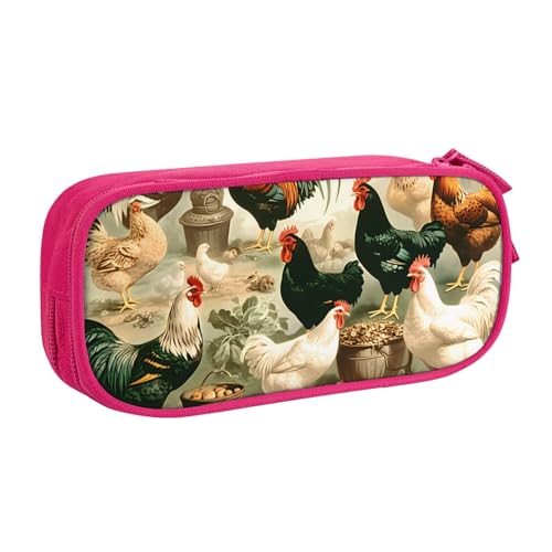 IguaTu Federmäppchen mit Huhn- und Hahn-Druck, große Kapazität, doppellagig, Schreibwaren-Organizer für Schule, Büro, Reisen, rose, Einheitsgröße, Kosmetikkoffer von IguaTu