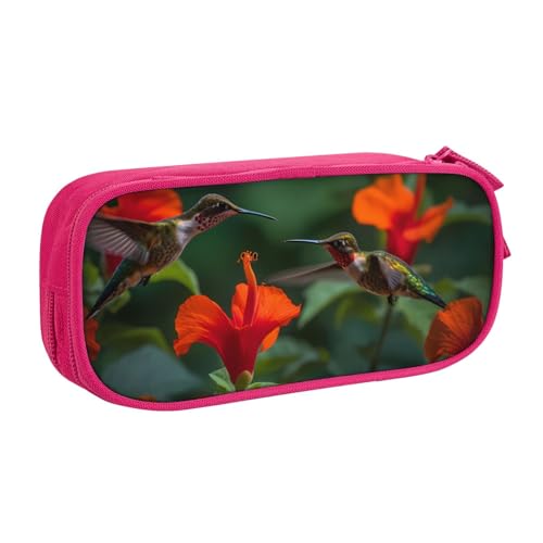 IguaTu Federmäppchen mit Kolibris, rote Blume, Hibiskus, große Kapazität, doppellagig, Schreibwaren-Organizer für Schule, Büro, Reisen, rose, Einheitsgröße, Kosmetikkoffer von IguaTu