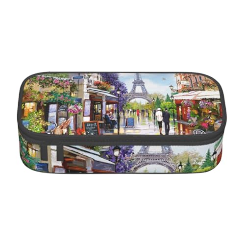 IguaTu Federmäppchen mit Labrador-Hunden, große Kapazität, für Schule, Schreibwaren-Organizer-Tasche mit Fächern, Reißverschlusstasche, Paris Straßenszene Eiffelturm, Einheitsgröße, Kosmetikkoffer von IguaTu