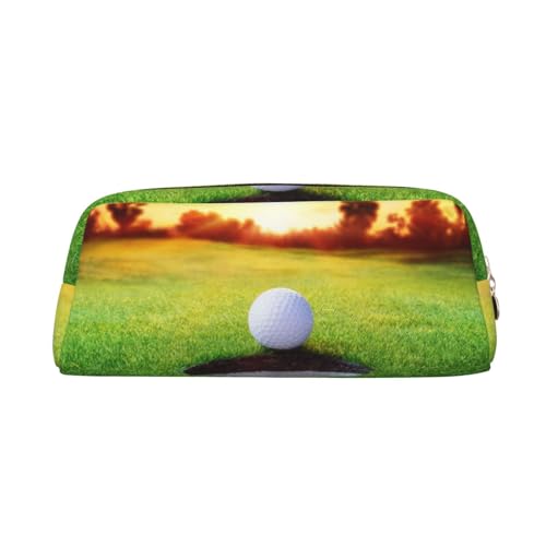 IguaTu Federmäppchen mit Meerestieren, Stachelrochen, Leder, mit Reißverschluss, dreidimensionales Federmäppchen, große Kapazität, Kosmetiktasche, Schreibwarentasche, Sport Golfball Sonnenuntergang von IguaTu