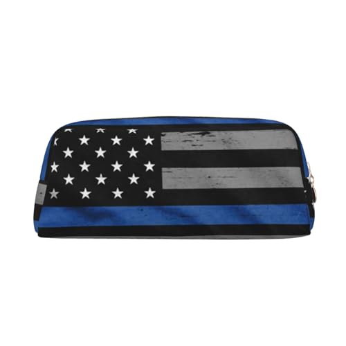 IguaTu Federmäppchen mit Mops-Motiv, Leder, mit Reißverschluss, dreidimensionales Federmäppchen, große Kapazität, Kosmetiktasche, Schreibwaren-Tasche, American Thin Blue Line Flagge, Einheitsgröße, von IguaTu