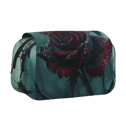 IguaTu Federmäppchen mit Musiknoten-Druck, doppellagig, Oxford-Stoff, Stifteetui mit Reißverschluss und Klappe, große Kapazität, Schreibwarentasche für Schule, Büro, Reisen, Gothic Rose, Einheitsgröße von IguaTu