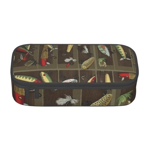 IguaTu Federmäppchen mit Segelpiraten-Motiv, große Kapazität, für Schule, Schreibwaren-Organizer-Tasche mit Fächern, Reißverschlusstasche, Angelköder-Stil, Einheitsgröße, Kosmetikkoffer von IguaTu