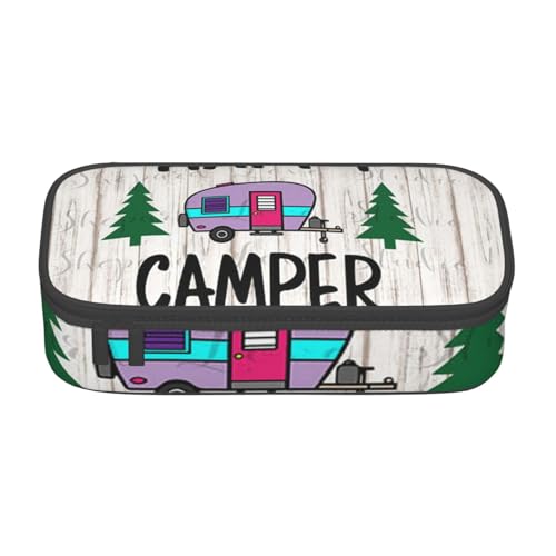 IguaTu Federmäppchen mit Segelpiraten-Motiv, große Kapazität, für Schule, Schreibwaren-Organizer-Tasche mit Fächern, Reißverschlusstasche, Happy Camper, Einheitsgröße, Kosmetikkoffer von IguaTu