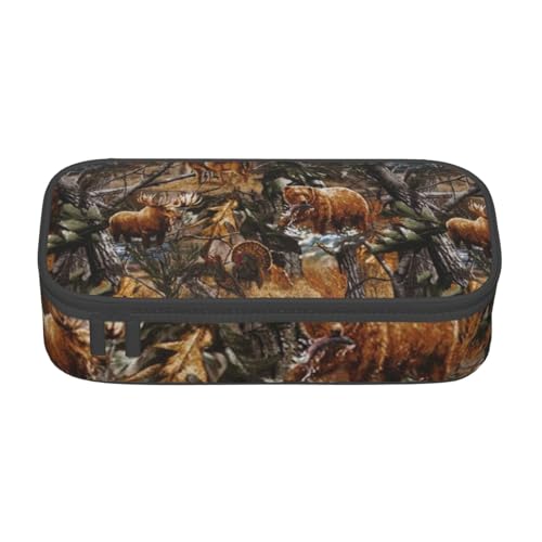 IguaTu Federmäppchen mit Segelpiraten-Motiv, große Kapazität, für Schule, Schreibwaren-Organizer-Tasche mit Fächern, Reißverschlusstasche, Jagd Hirsch Bär Hirsch, Einheitsgröße, Kosmetikkoffer von IguaTu