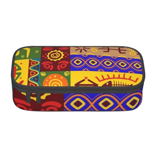 IguaTu Federmäppchen mit großem Fassungsvermögen, Schwarz und Weiß, gepunktet, für die Schule, Schreibwaren-Organizer-Tasche mit Fächern, Reißverschlusstasche, Afrikanische Nationalmuster von IguaTu