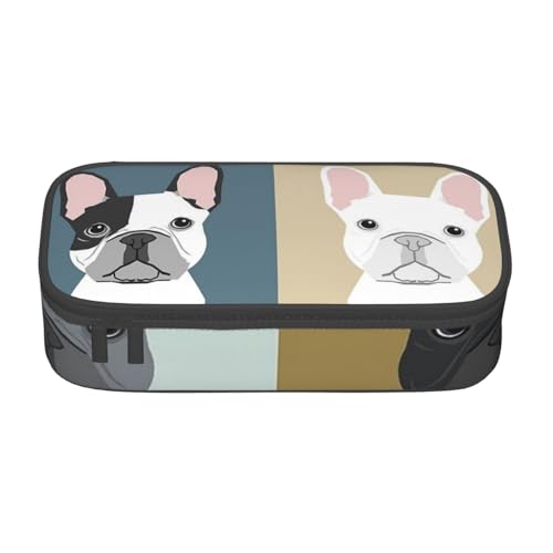 IguaTu Federmäppchen mit großem Fassungsvermögen, Schwarz und Weiß, gepunktet, für die Schule, Schreibwaren-Organizer-Tasche mit Fächern, Reißverschlusstasche, Französische Bulldogge, Einheitsgröße von IguaTu