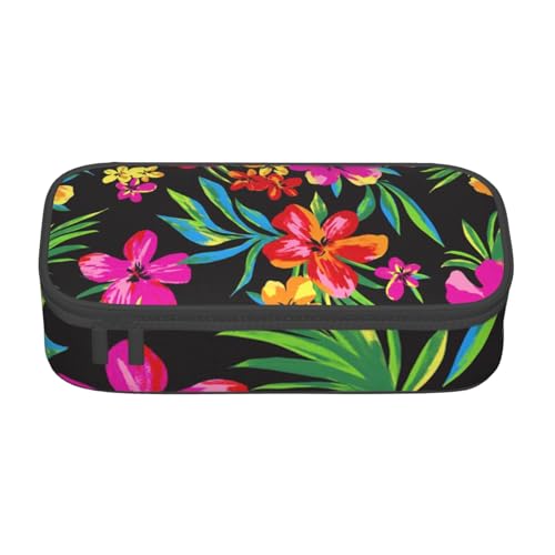 IguaTu Federmäppchen mit großem Fassungsvermögen, Schwarz und Weiß, gepunktet, für die Schule, Schreibwaren-Organizer-Tasche mit Fächern, Reißverschlusstasche, Hawaii-Blume, Einheitsgröße von IguaTu