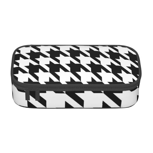 IguaTu Federmäppchen mit großem Fassungsvermögen, Schwarz und Weiß, gestreift, für die Schule, Schreibwaren-Organizer-Tasche mit Fächern, Reißverschlusstasche, Houndstooth Schwarz, Einheitsgröße von IguaTu