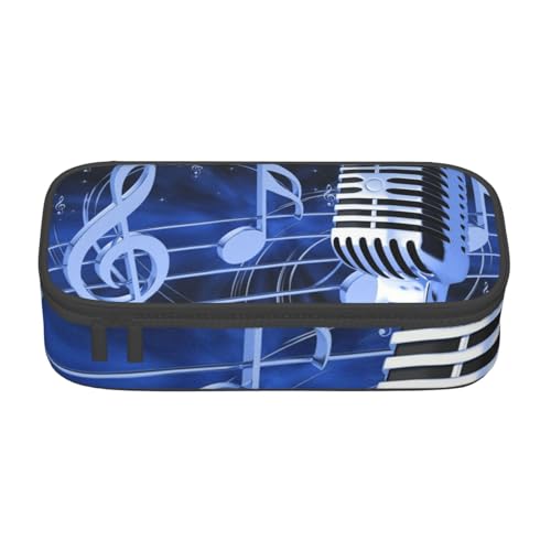 IguaTu Federmäppchen mit großem Fassungsvermögen, Schwarz und Weiß, gestreift, für die Schule, Schreibwaren-Organizer-Tasche mit Fächern, Reißverschlusstasche, Mikrofon mit Musiknoten, Einheitsgröße von IguaTu