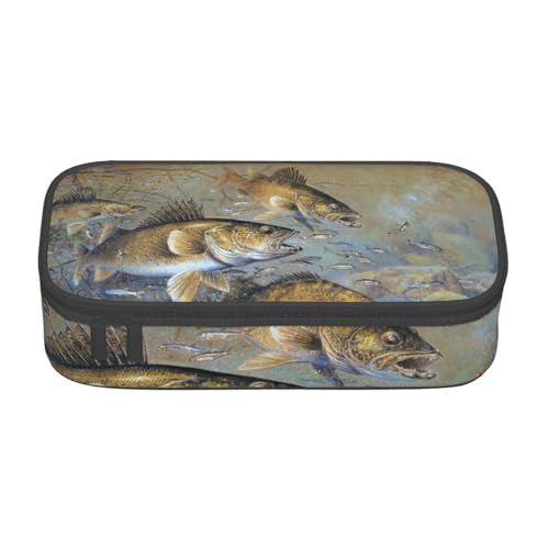 IguaTu Federmäppchen mit großem Fassungsvermögen, für die Schule, Schreibwaren-Organizer-Tasche mit Fächern, Reißverschlusstasche, Angeln See Angler, Einheitsgröße, Kosmetikkoffer von IguaTu