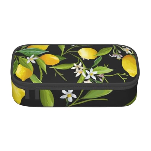 IguaTu Federmäppchen mit großem Fassungsvermögen, für die Schule, Schreibwaren-Organizer-Tasche mit Fächern, Reißverschlusstasche, Zitrone und Blume, Einheitsgröße, Kosmetikkoffer von IguaTu