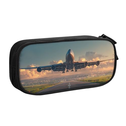 IguaTu Federmäppchen mit großer Kapazität im Flugzeug – Doppelschichtiger Schreibwaren-Organizer für Schule, Büro, Reisen, Schwarz , Einheitsgröße, Kosmetikkoffer von IguaTu